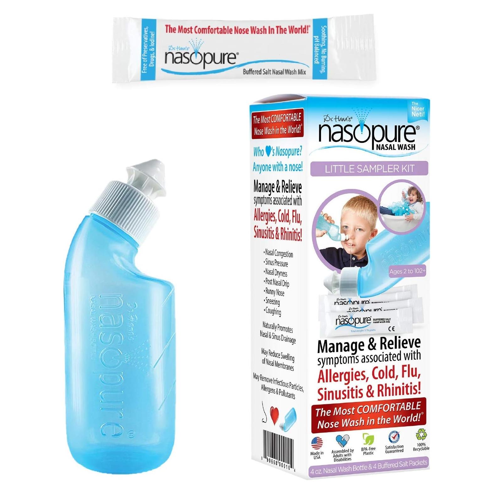 Kit de Lavado Nasal Nasopure 4 Oz + 4 Paquetes de Sal