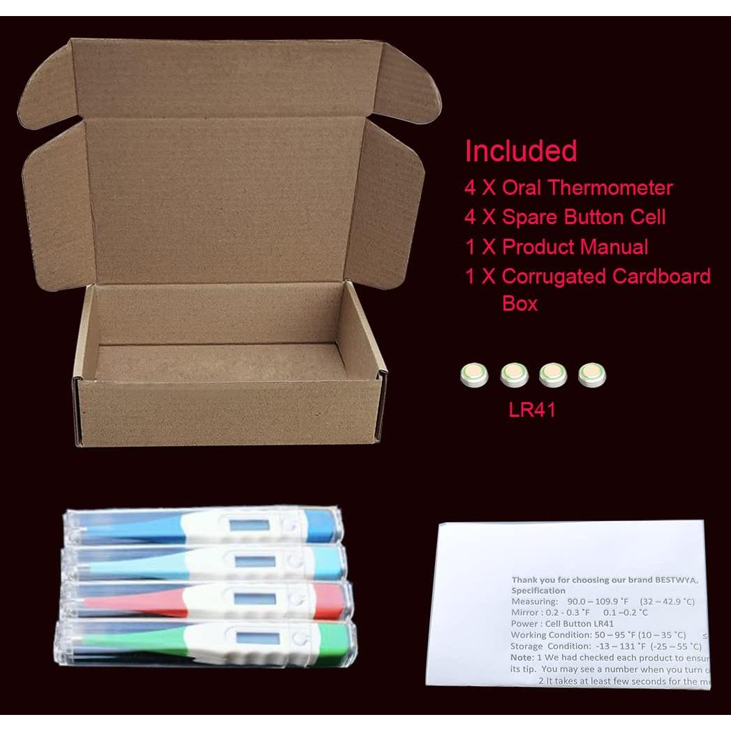Termómetro Digital Oral BESTWYA 4 Piezas con Baterías LR41