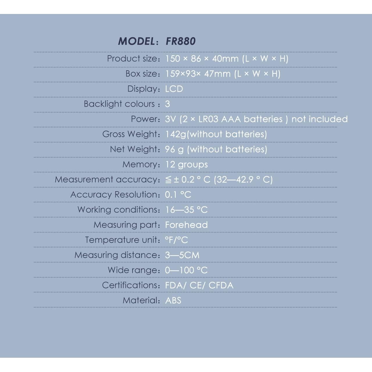 Termómetro Digital Infrarrojo WINDRAY FR880 para Bebés y Niños