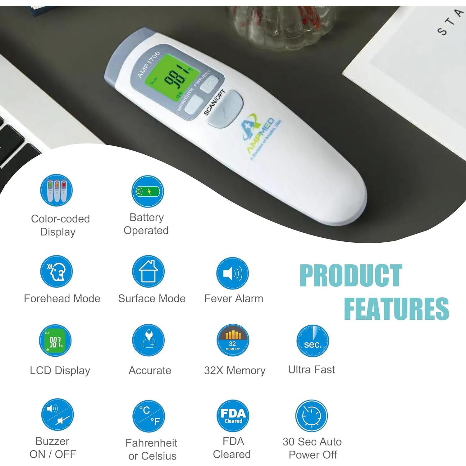 Termómetro Digital Infrarrojo Amplim AMP1706 para Bebés y Adultos