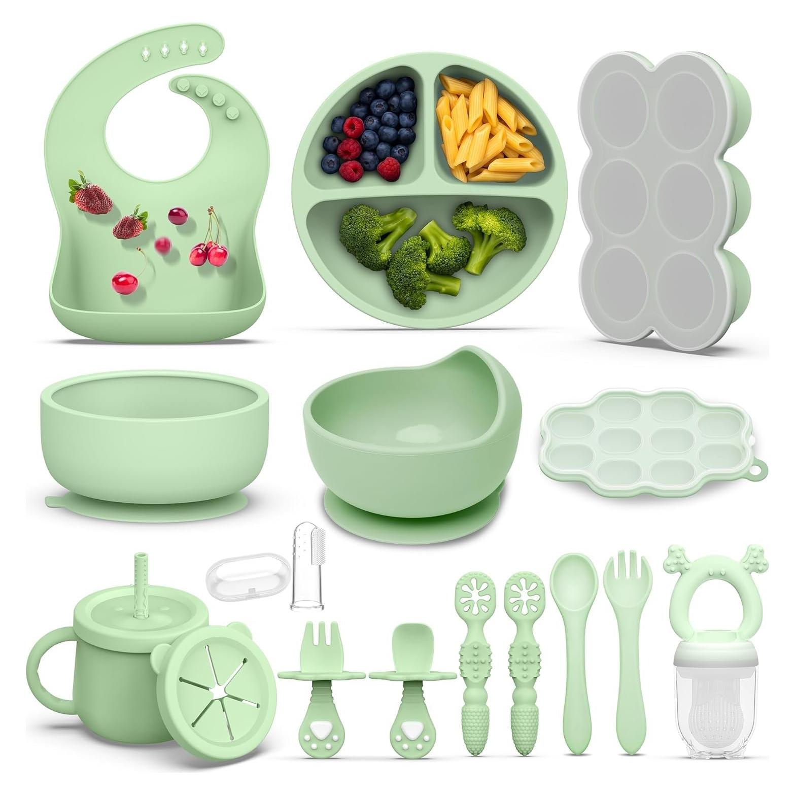 Set de Alimentación de Silicona para Bebés 16 Piezas Verde