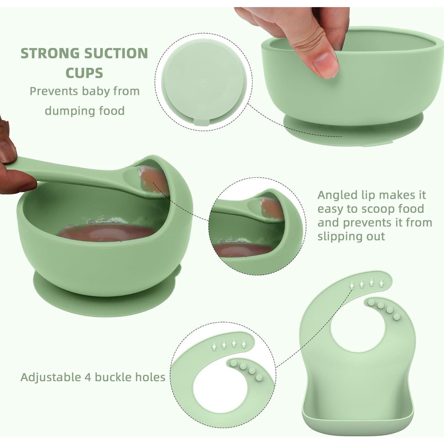 Set de Alimentación de Silicona para Bebés 16 Piezas Verde