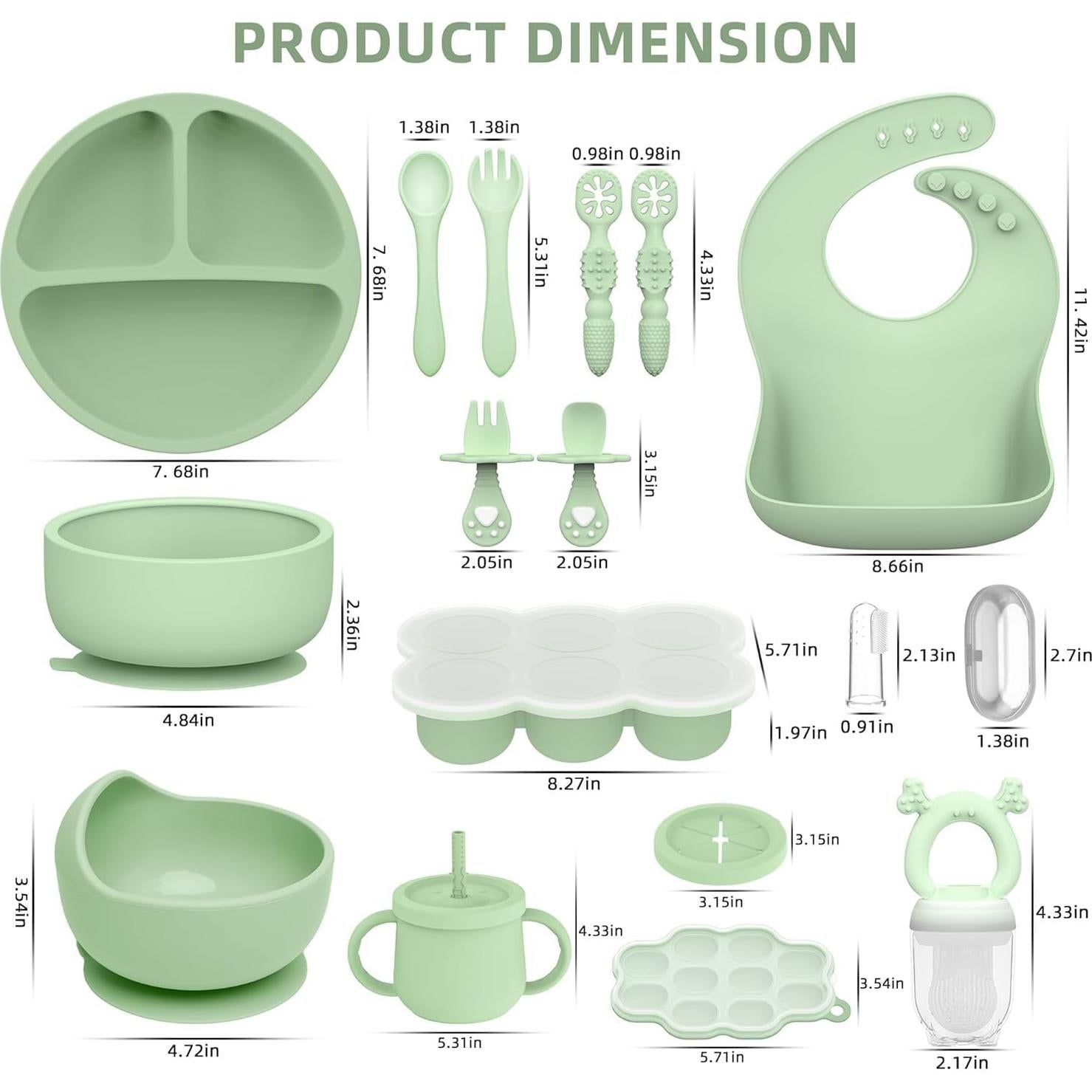 Set de Alimentación de Silicona para Bebés 16 Piezas Verde