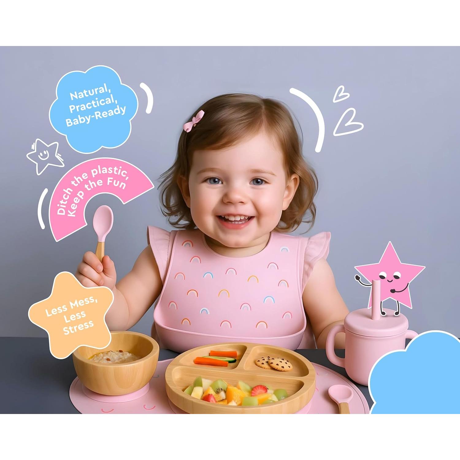Juego de Alimentación de Bambú Feed Me Fun Rosa - 6 meses+
