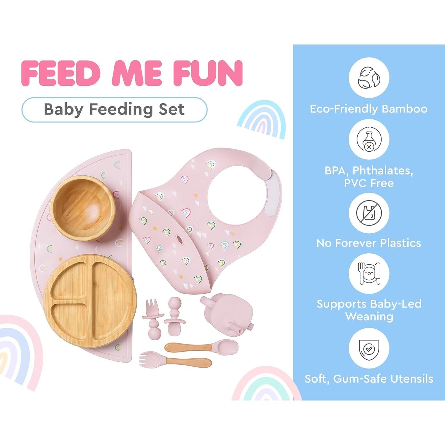 Juego de Alimentación de Bambú Feed Me Fun Rosa - 6 meses+