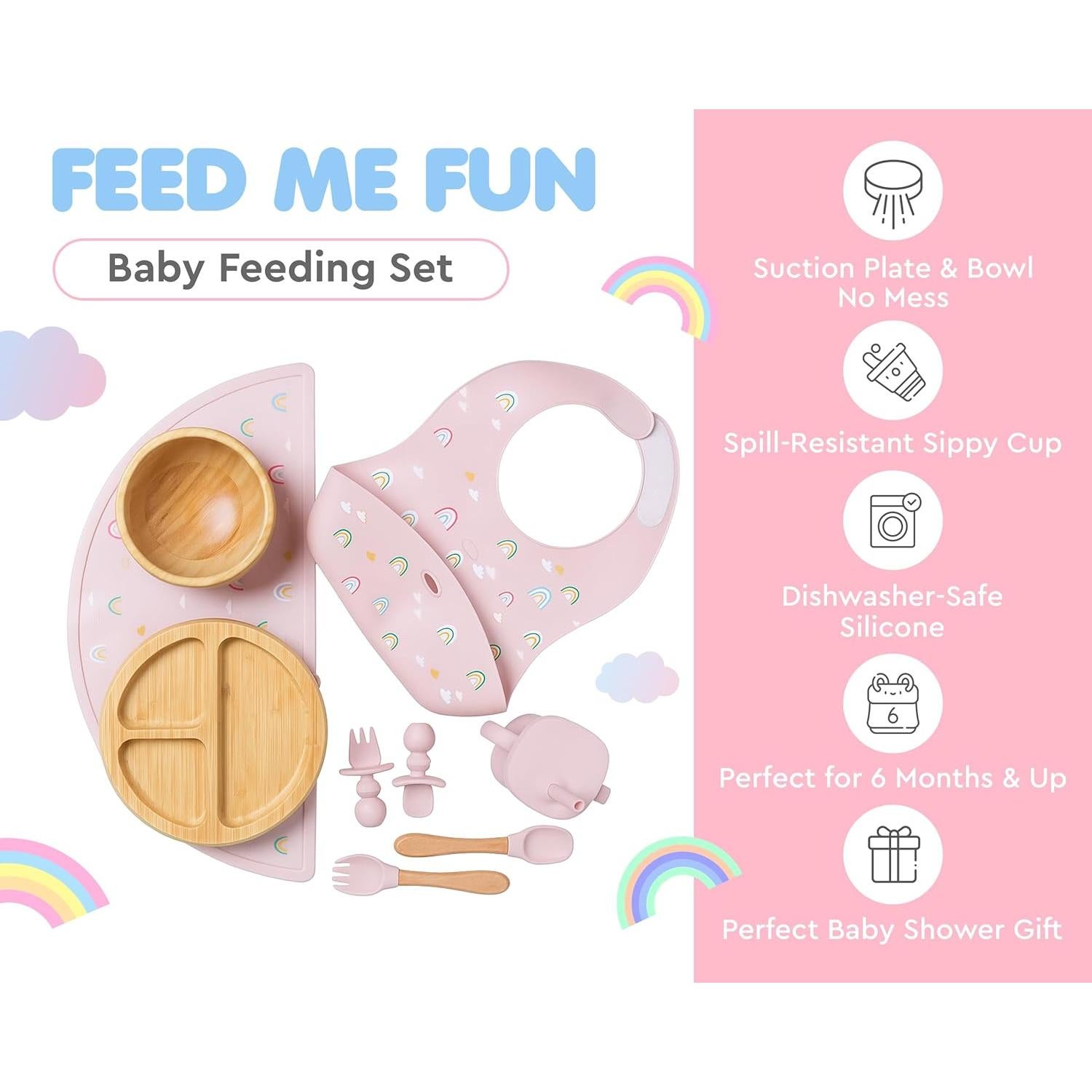 Juego de Alimentación de Bambú Feed Me Fun Rosa - 6 meses+