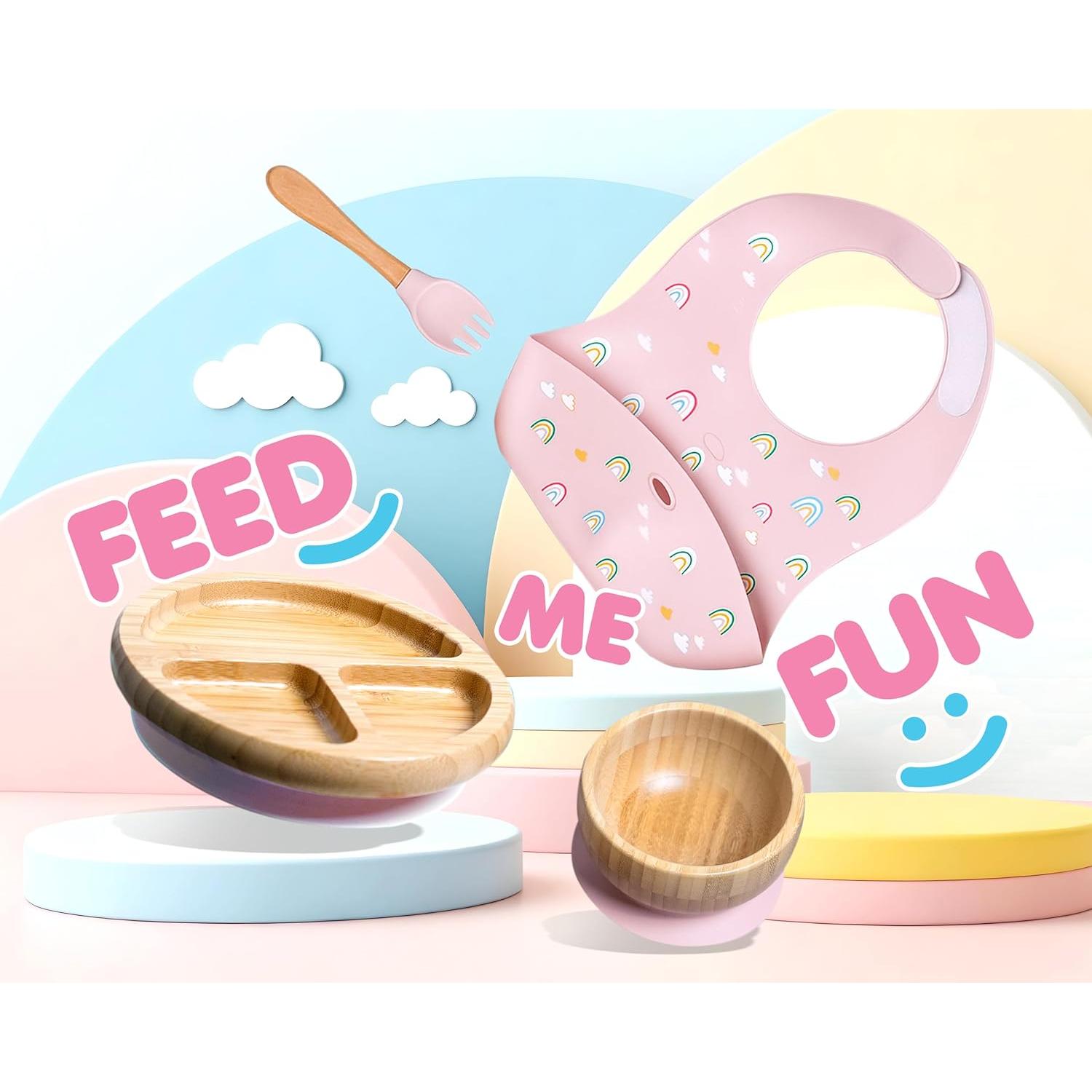 Juego de Alimentación de Bambú Feed Me Fun Rosa - 6 meses+