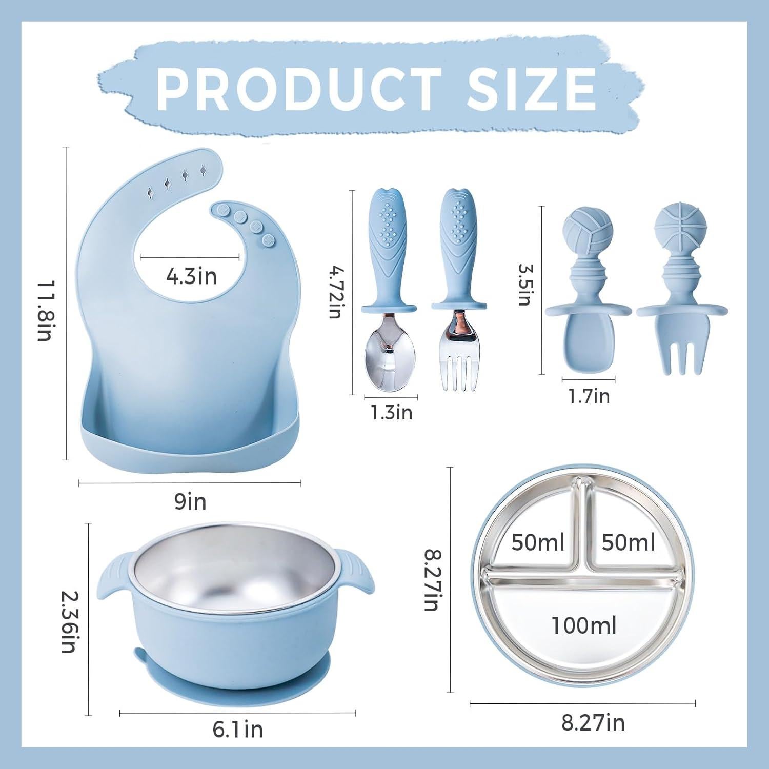 Juego de Alimentación para Bebés HORNORM 7 Piezas Acero Inoxidable