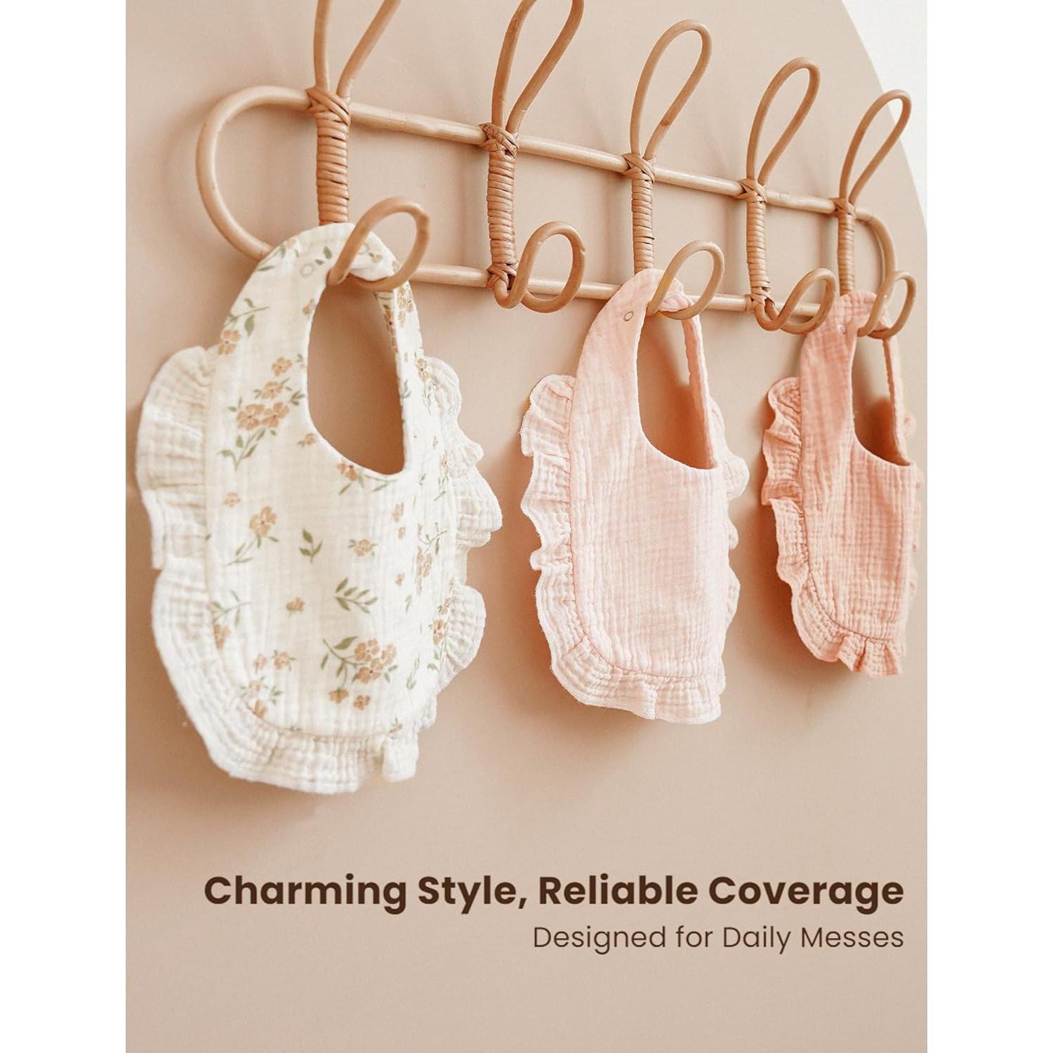 Baberos de Muselina Konssy 100% Algodón Rosa - Paquete de 3