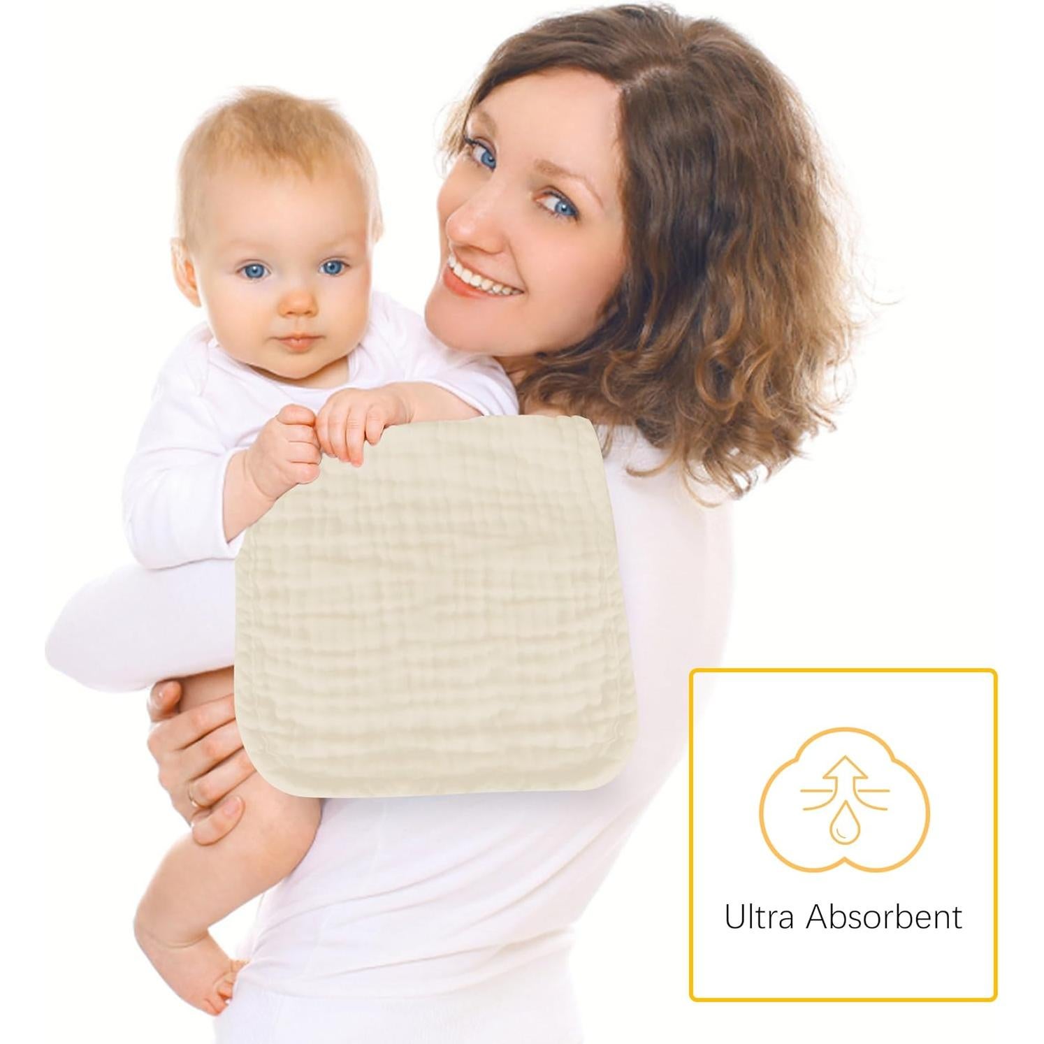 Paquete de 12 Paños de Muselina 100% Algodón Lovely Care Marfil