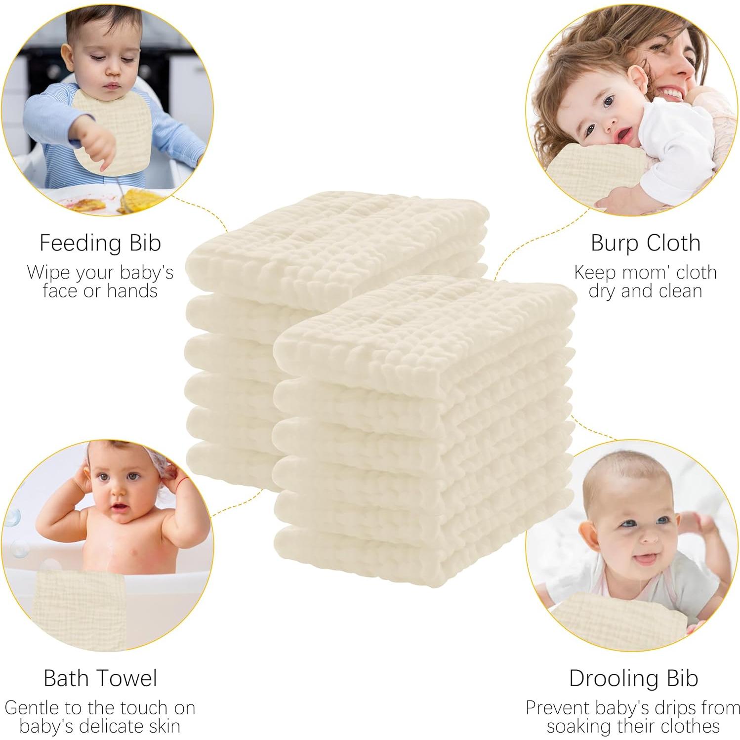 Paquete de 12 Paños de Muselina 100% Algodón Lovely Care Marfil