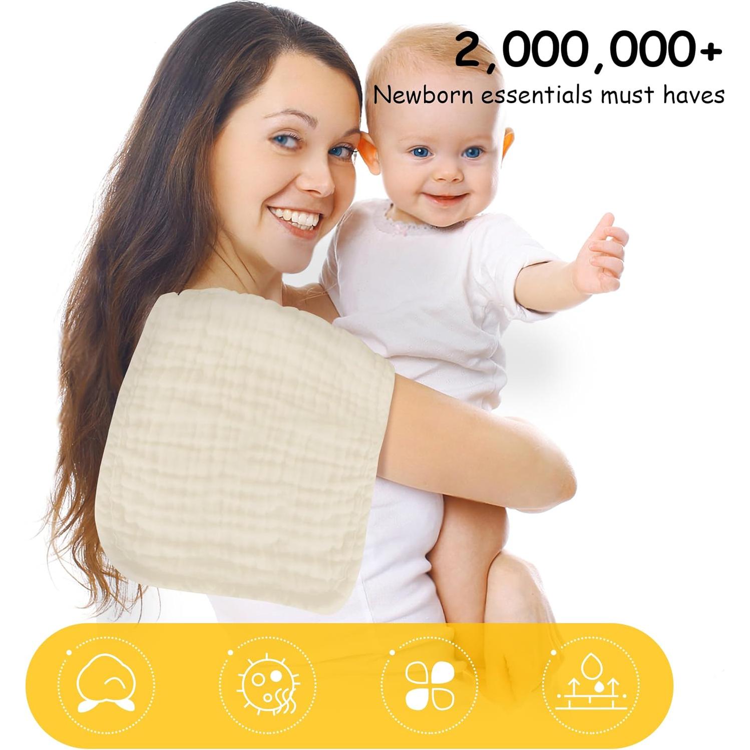 Paquete de 12 Paños de Muselina 100% Algodón Lovely Care Marfil