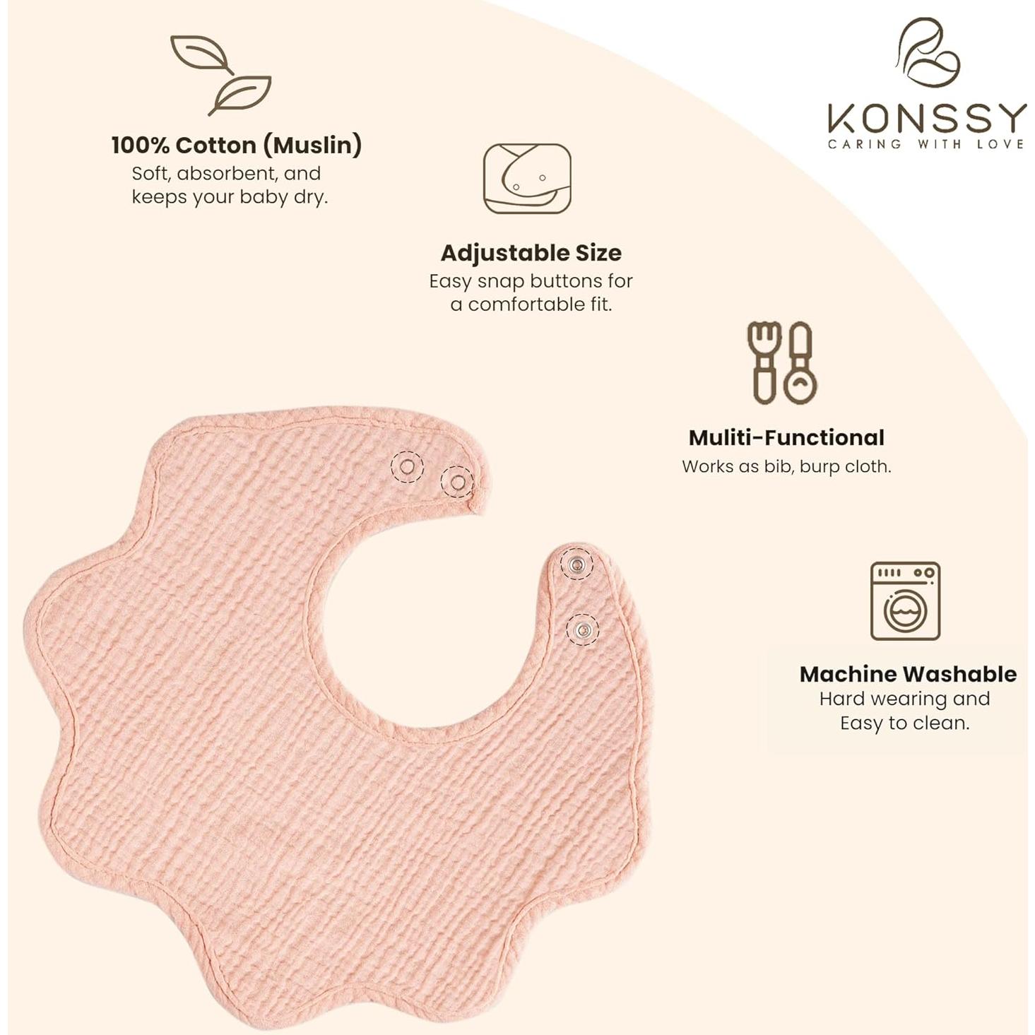 Baberos de Muselina Konssy 100% Algodón Absorbentes Pack 6