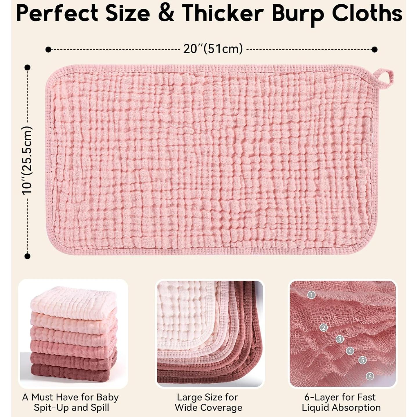 Paños de Eructo de Muselina Unnivoll 100% Algodón 12 Piezas Rosa