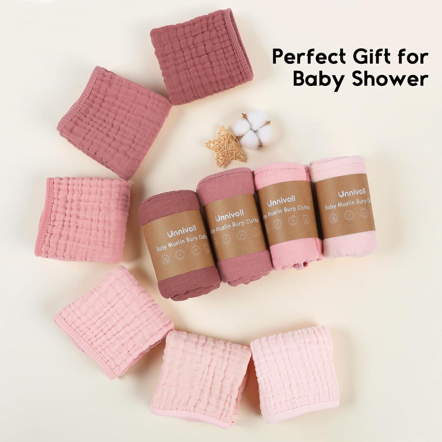 Paños de Eructo de Muselina Unnivoll 100% Algodón 12 Piezas Rosa