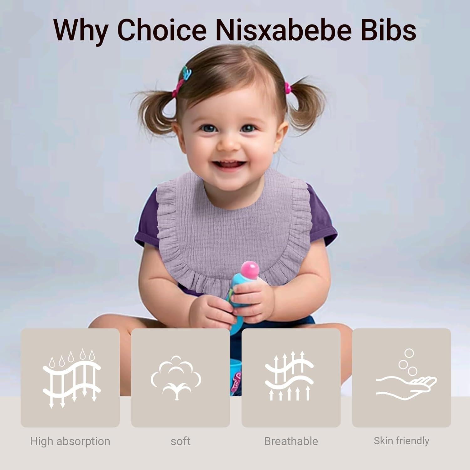 Baberos de Muselina NISXABEBE 6 Pcs Algodón Suave para Bebé