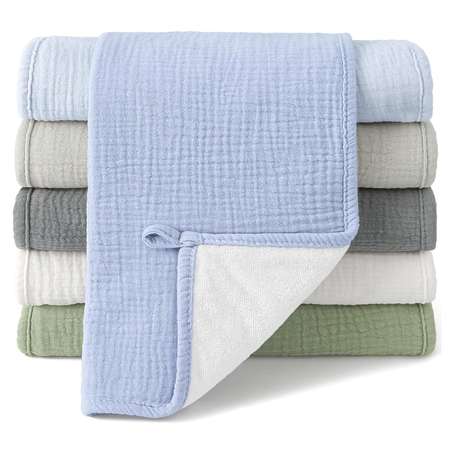 Bearmoss Muslin Burp Cloths, 100% Cotton Baby Burping Clothes, Large Extra Soft Absorbent for Unisex Newborn Boy and Girl, 20x10in, 6 Pack