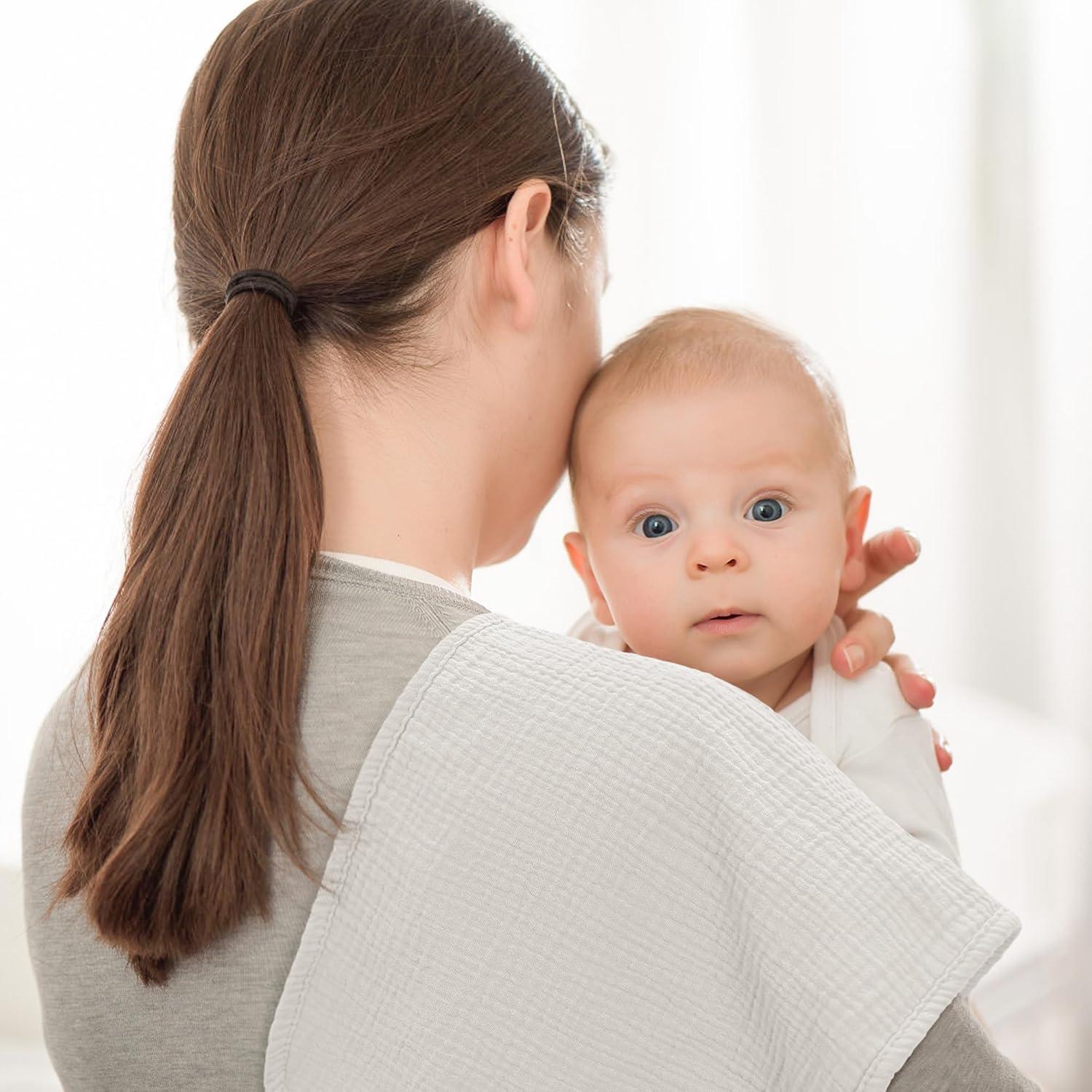 Bearmoss Muslin Burp Cloths, 100% Cotton Baby Burping Clothes, Large Extra Soft Absorbent for Unisex Newborn Boy and Girl, 20x10in, 6 Pack