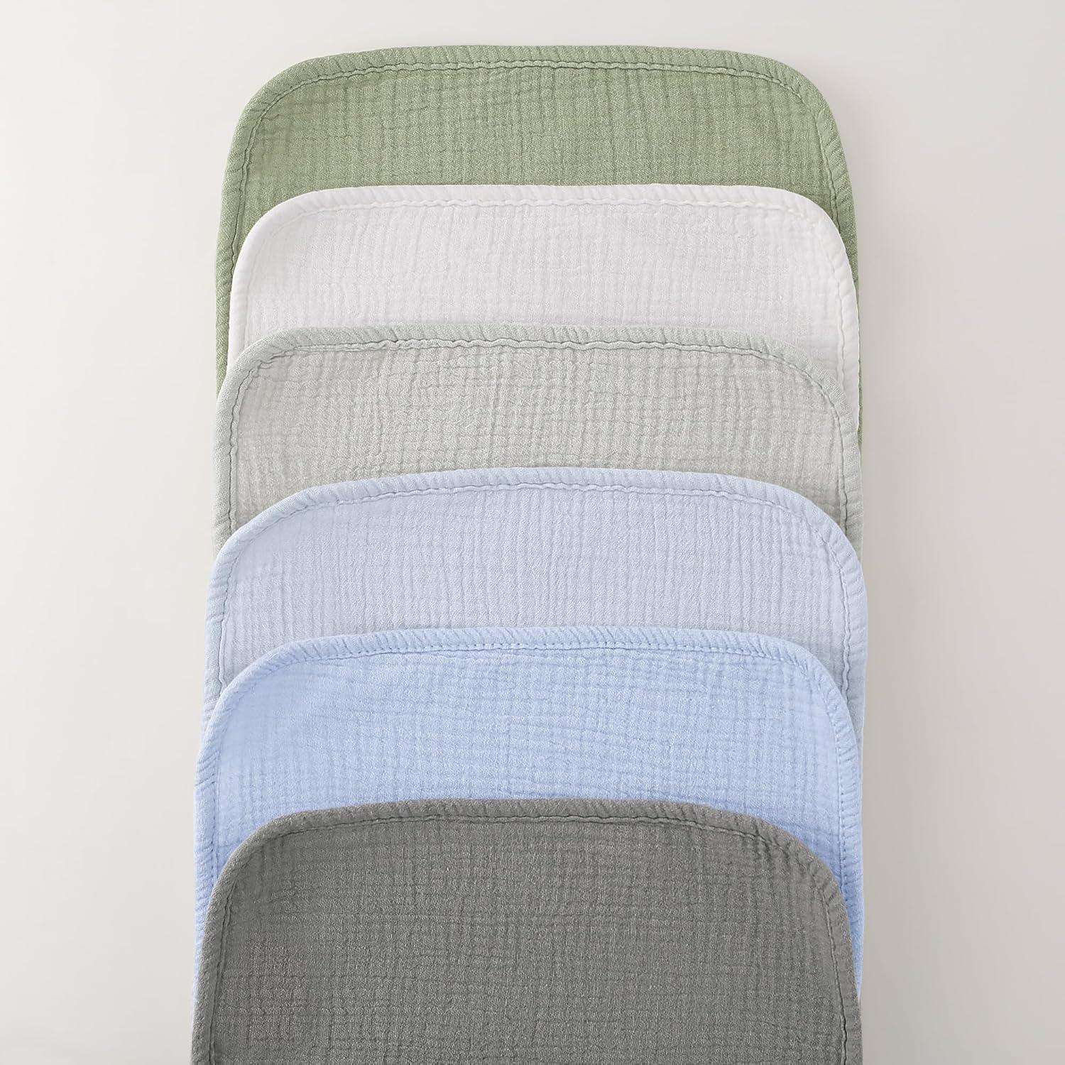 Bearmoss Muslin Burp Cloths, 100% Cotton Baby Burping Clothes, Large Extra Soft Absorbent for Unisex Newborn Boy and Girl, 20x10in, 6 Pack