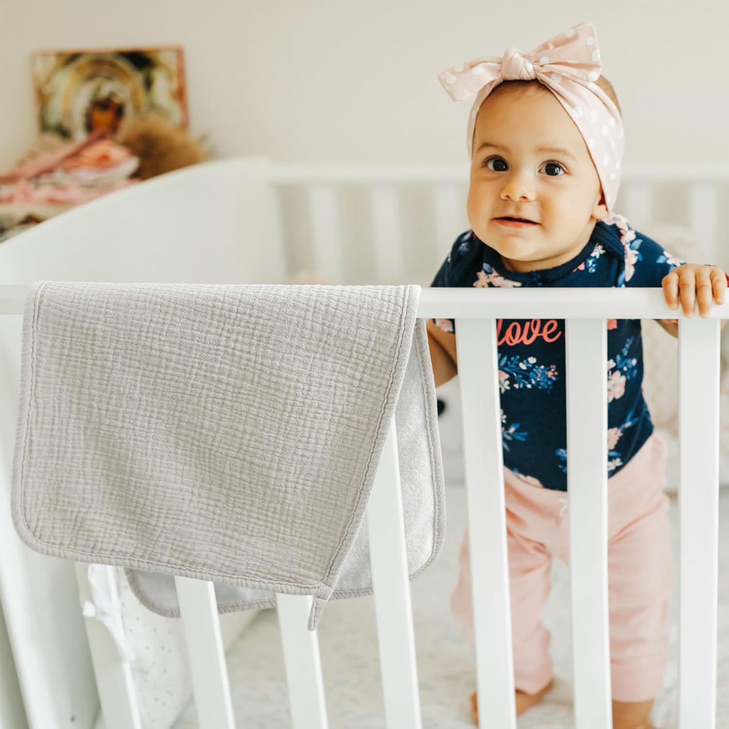 Bearmoss Muslin Burp Cloths, 100% Cotton Baby Burping Clothes, Large Extra Soft Absorbent for Unisex Newborn Boy and Girl, 20x10in, 6 Pack