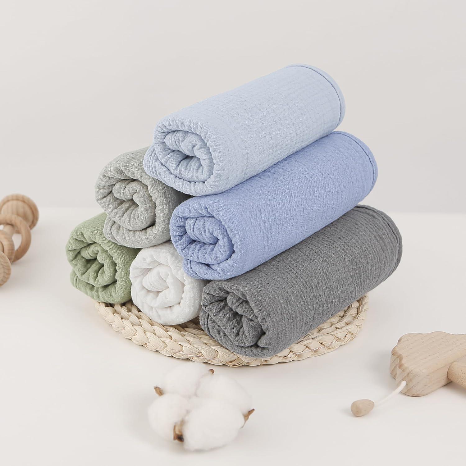 Bearmoss Muslin Burp Cloths, 100% Cotton Baby Burping Clothes, Large Extra Soft Absorbent for Unisex Newborn Boy and Girl, 20x10in, 6 Pack