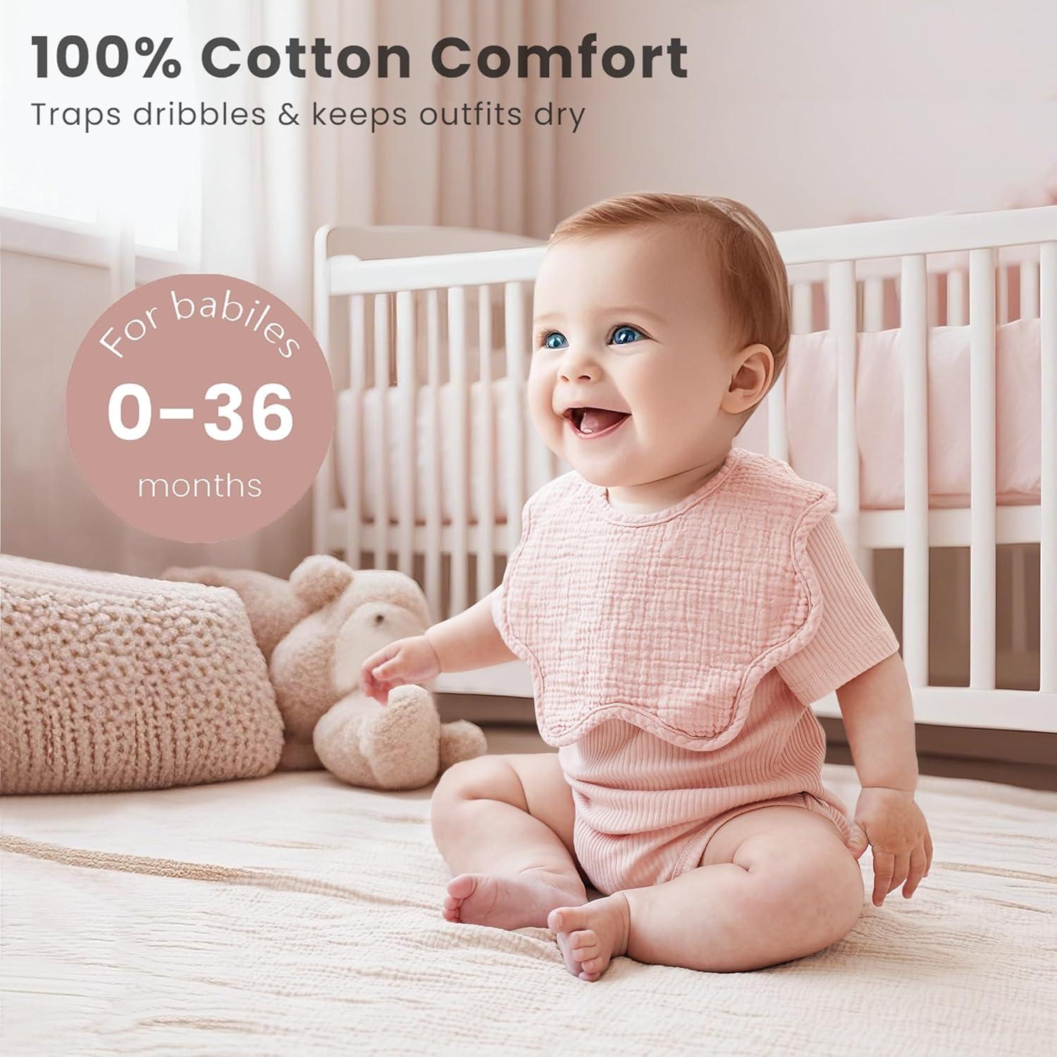 Baberos de Muselina Konssy 8 Piezas 100% Algodón Ajustables