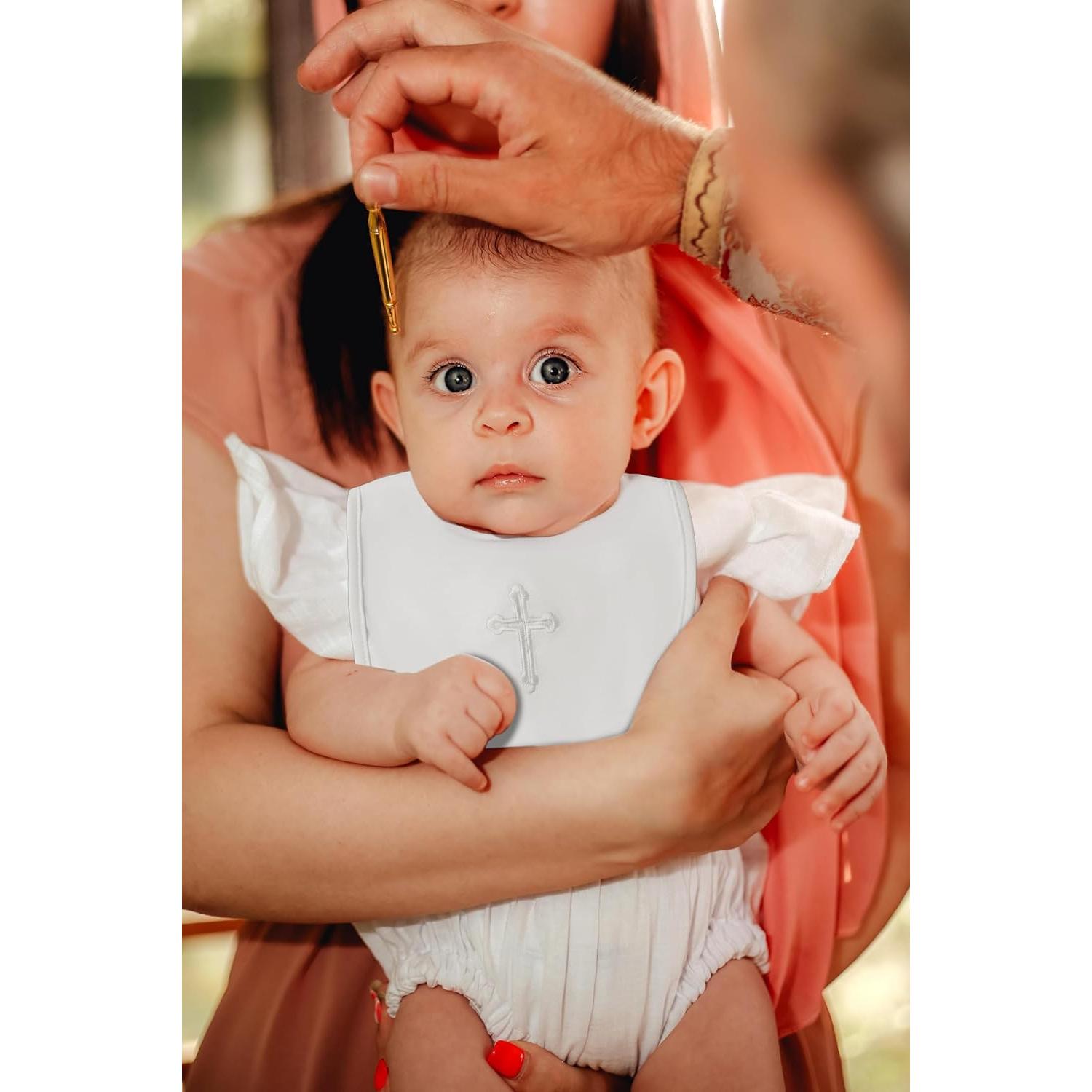 Bib de Bautizo Algodón Suave Unisex con Cruz Bordada