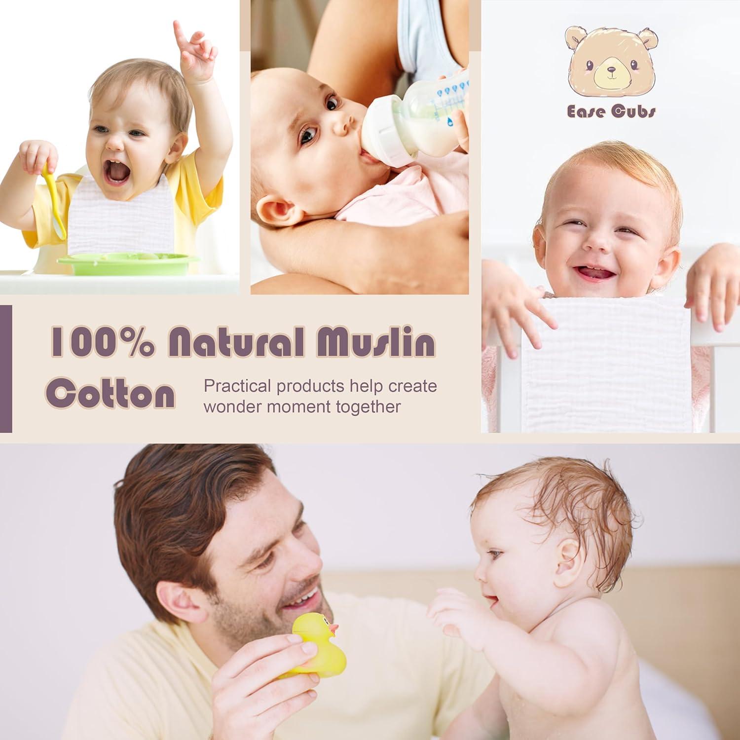 Paños de Eructo de Muselina 100% Algodón Ease Cubs - Paquete de 12