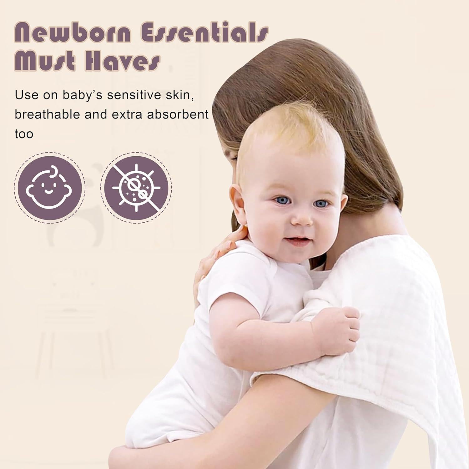 Paños de Eructo de Muselina 100% Algodón Ease Cubs - Paquete de 12