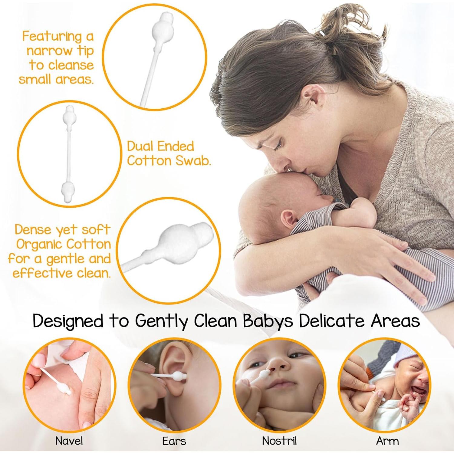 Hisopos de Algodón Orgánico para Bebés HNRLOY - 224 Unidades