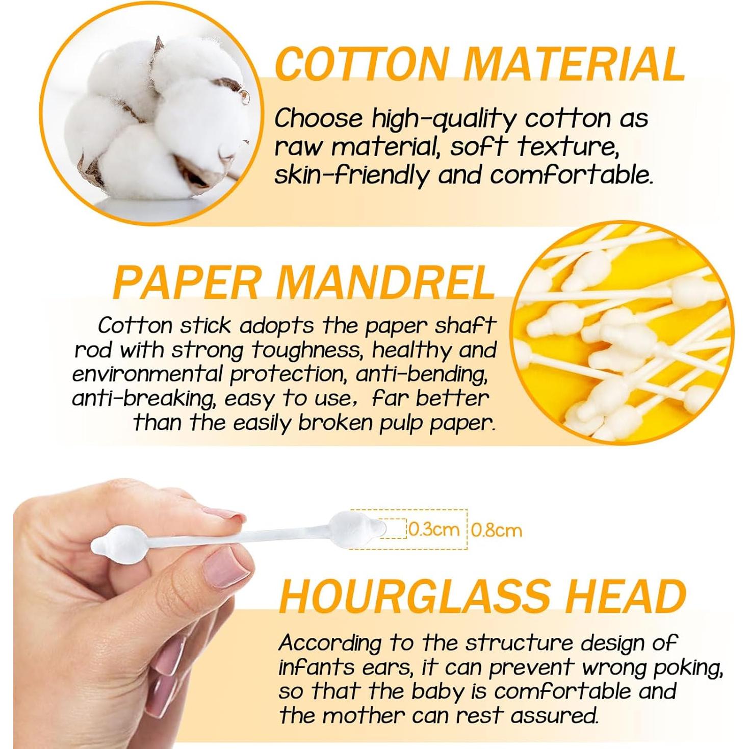 Hisopos de Algodón Orgánico para Bebés HNRLOY - 224 Unidades