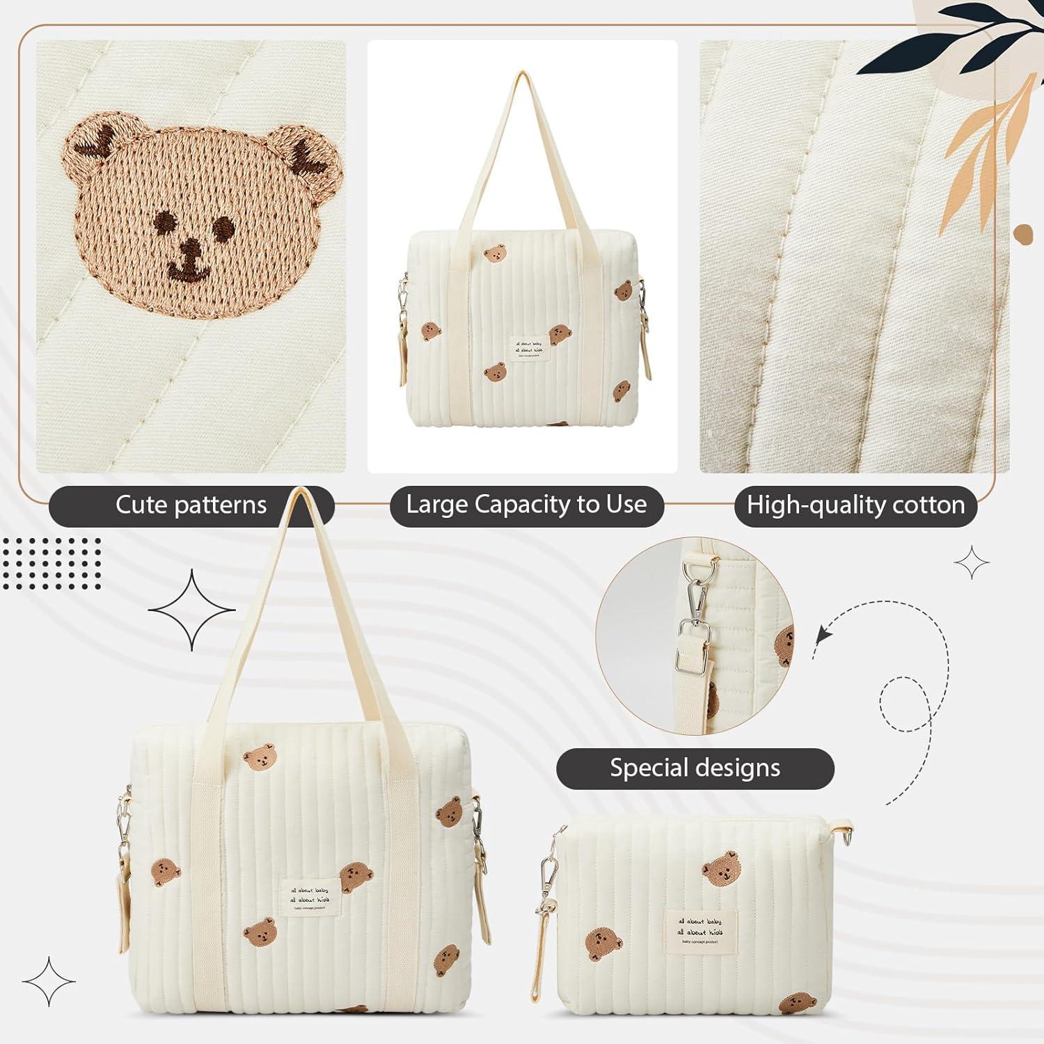 Bolsa de Pañales Tote Paterr 2 Pcs Algodón Acolchado Oso