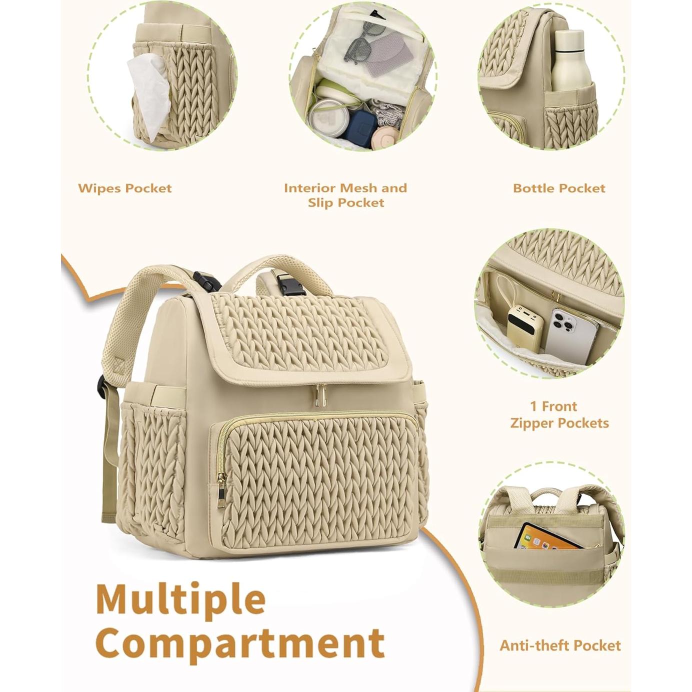 Mochila para Pañales Impermeable Taslan Marrón Topo 20L