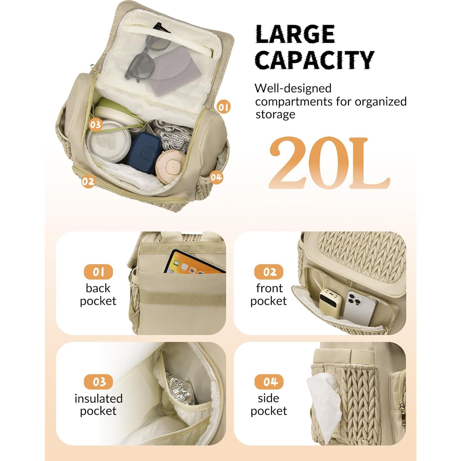 Mochila para Pañales Impermeable Taslan Marrón Topo 20L