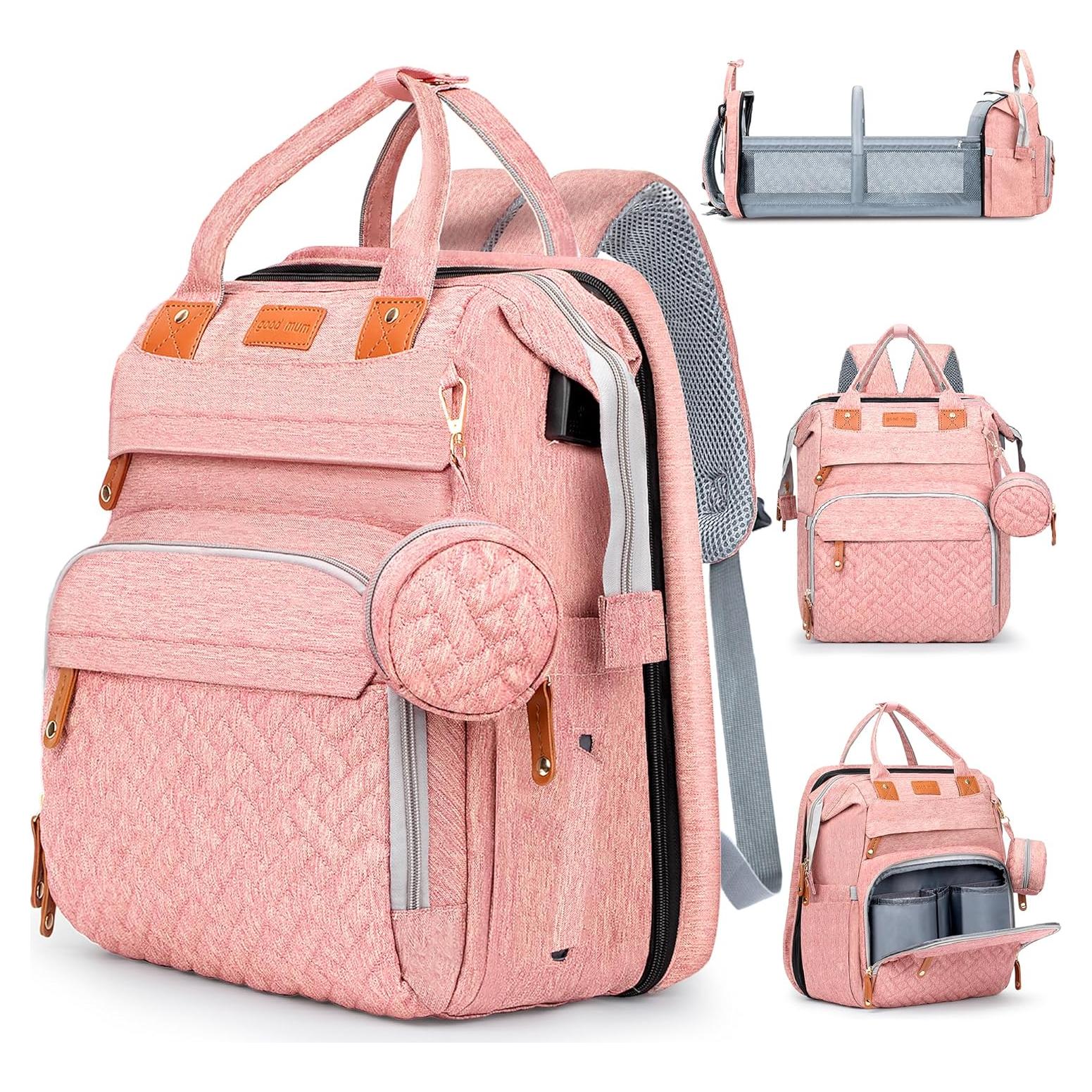 Mochila para Pañales JOYCE Rosa con Mesa de Cambio y USB