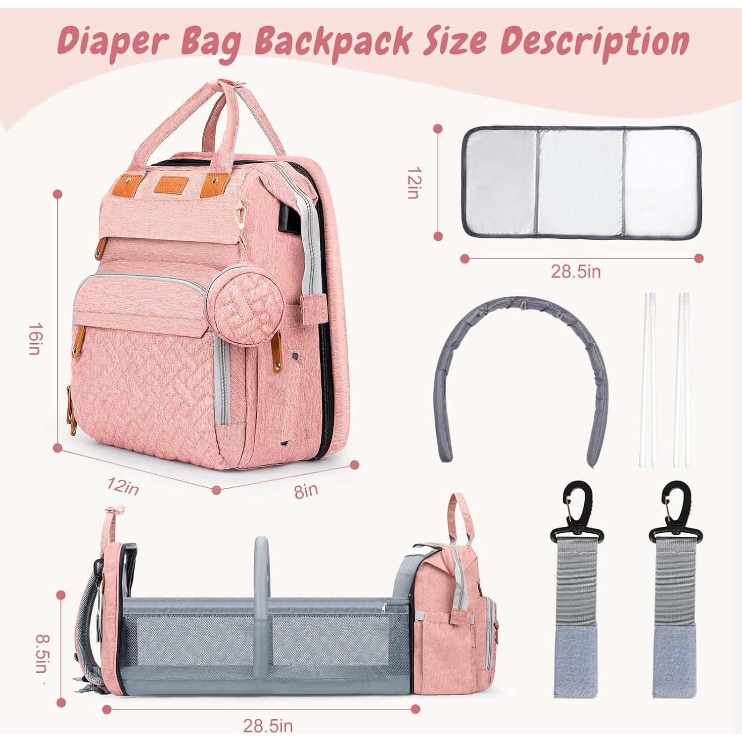 Mochila para Pañales JOYCE Rosa con Mesa de Cambio y USB