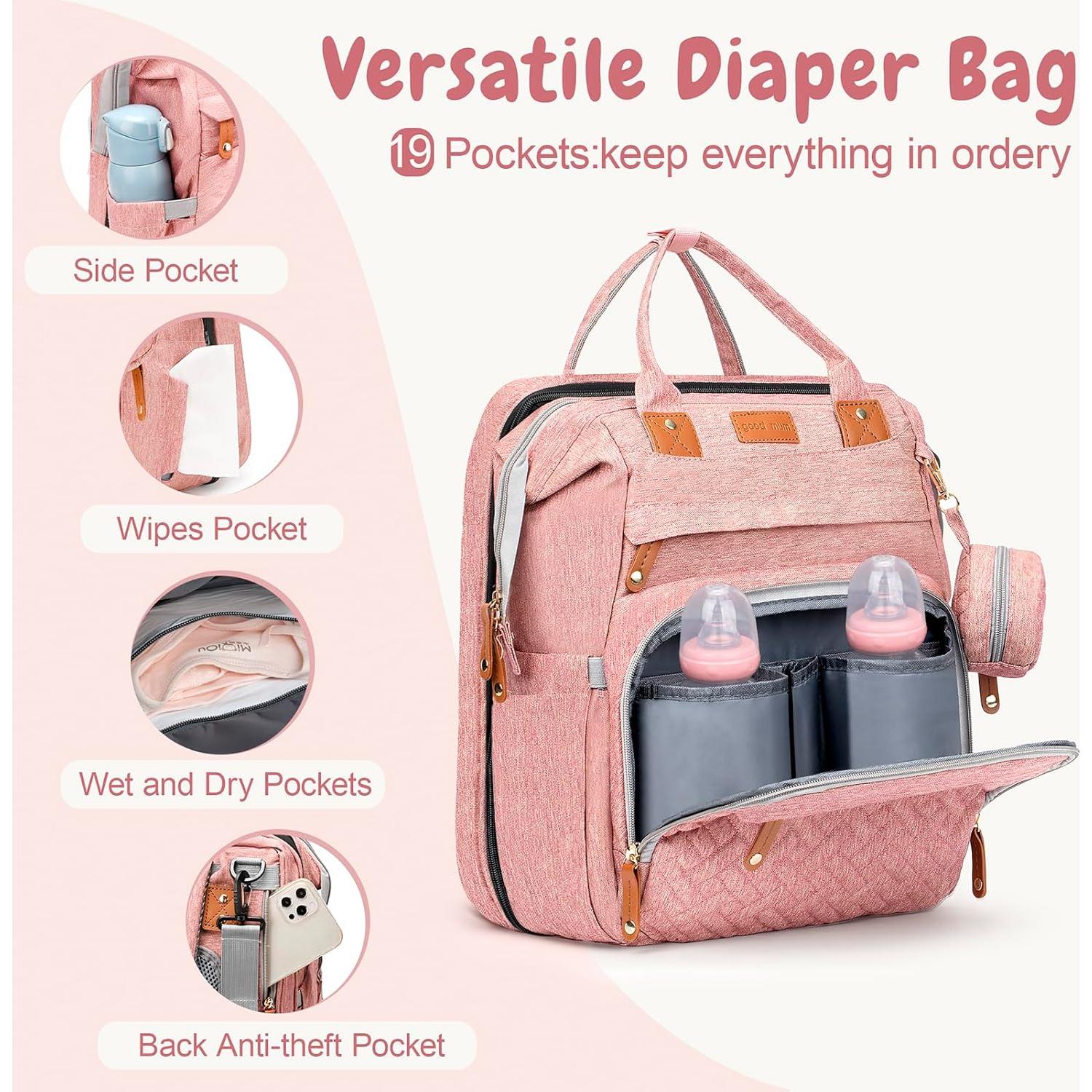 Mochila para Pañales JOYCE Rosa con Mesa de Cambio y USB