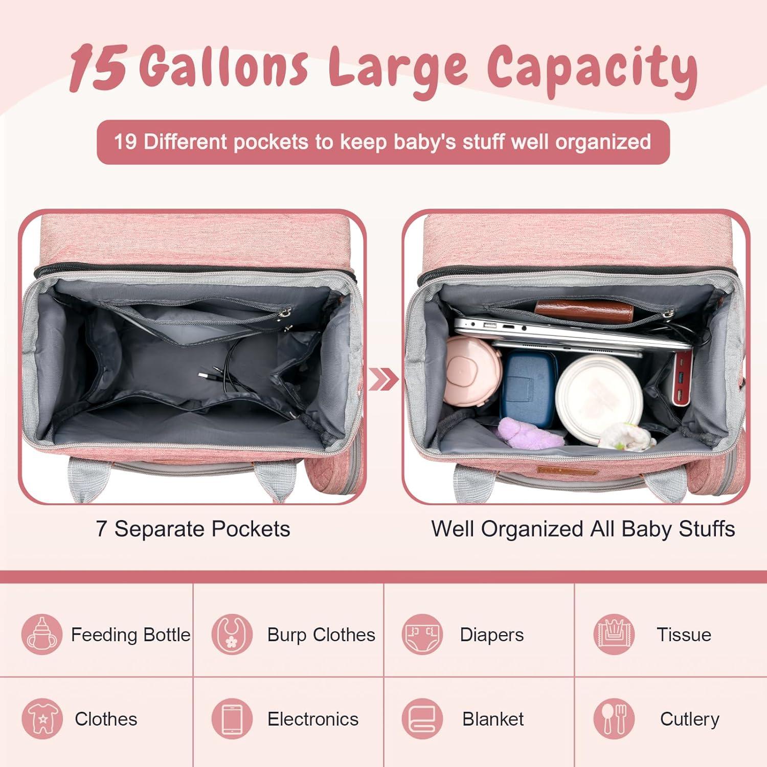 Mochila para Pañales JOYCE Rosa con Mesa de Cambio y USB