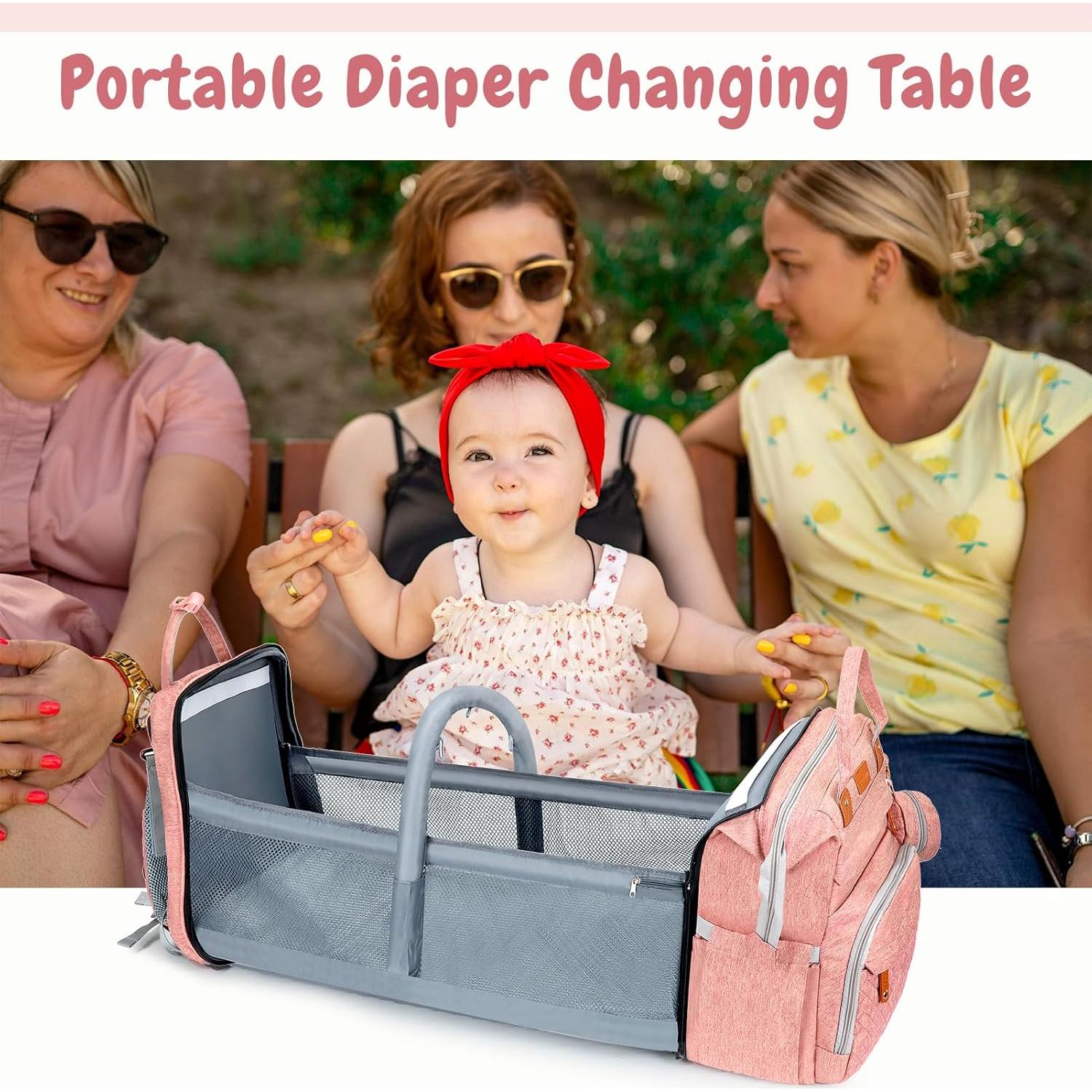 Mochila para Pañales JOYCE Rosa con Mesa de Cambio y USB