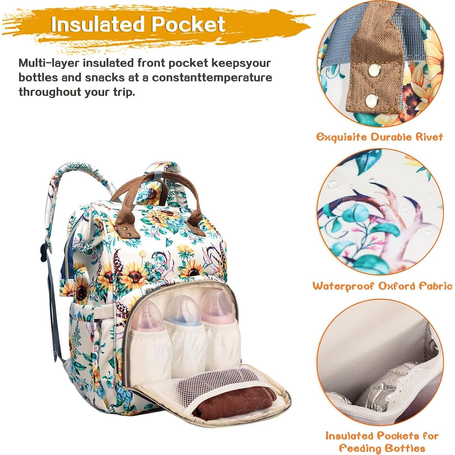 Mochila de Pañales Floral Fba-LHDB001, Impermeable 22.7L