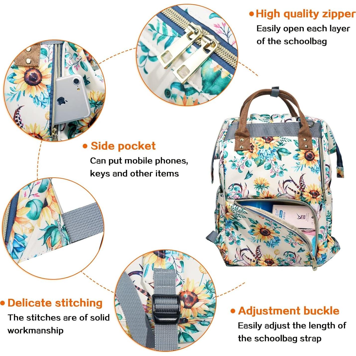 Mochila de Pañales Floral Fba-LHDB001, Impermeable 22.7L