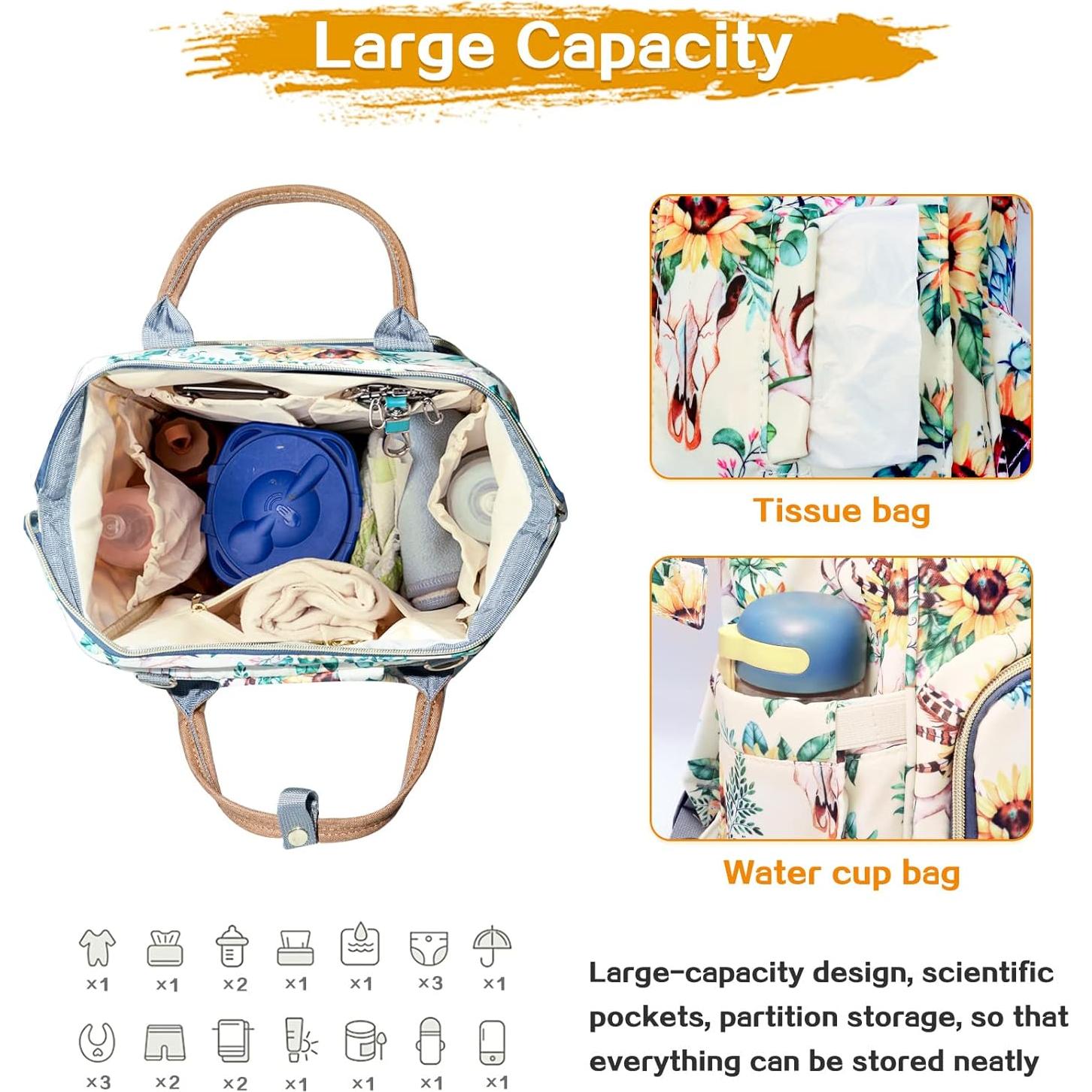 Mochila de Pañales Floral Fba-LHDB001, Impermeable 22.7L