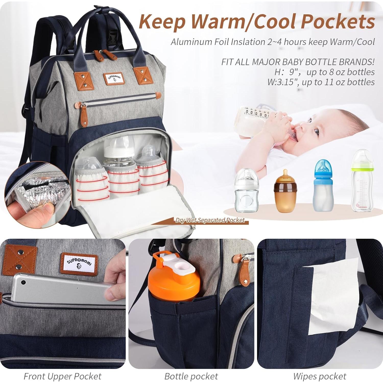 Mochila para Pañales UPROMOMI Azul Gris 25L Unisex