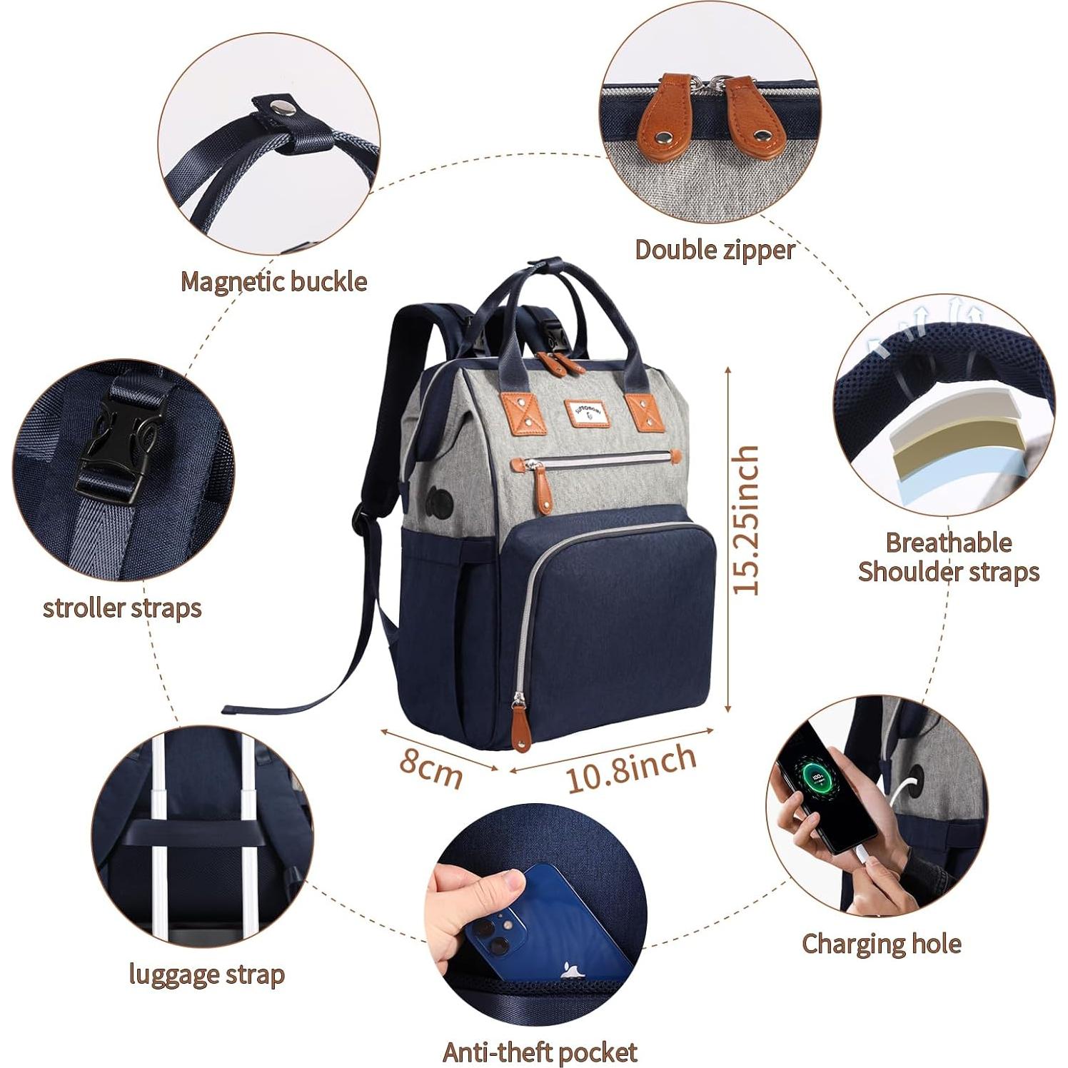 Mochila para Pañales UPROMOMI Azul Gris 25L Unisex