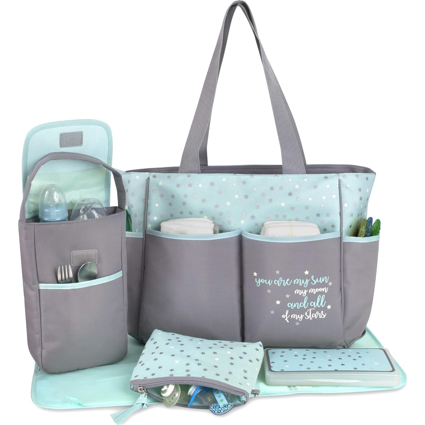 Bolsa de Pañales Esenciales para Bebés 5 Piezas Gris/Aqua