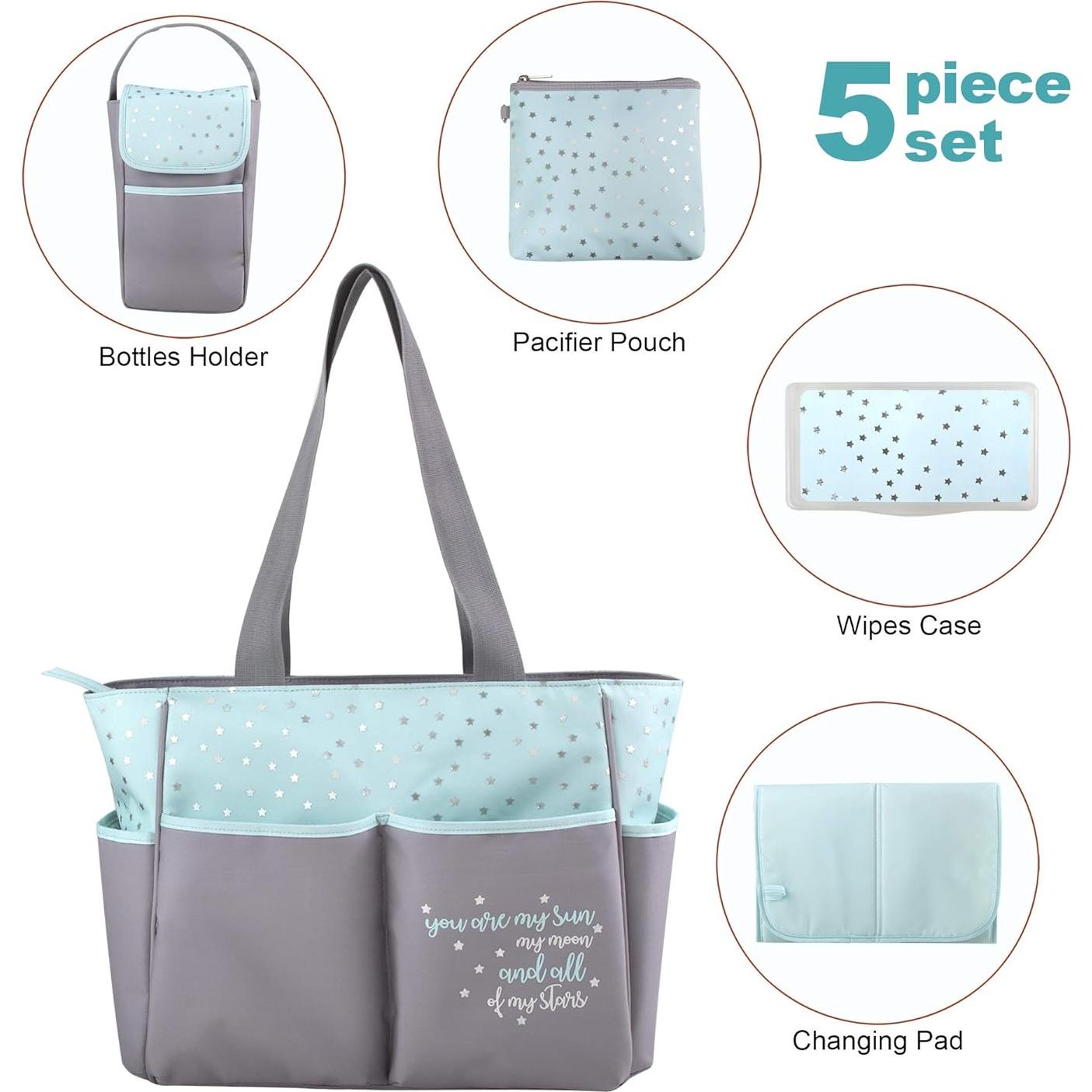 Bolsa de Pañales Esenciales para Bebés 5 Piezas Gris/Aqua