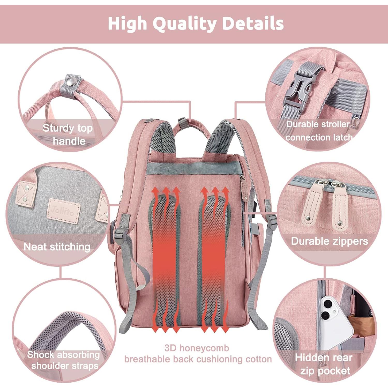 Mochila para Pañales JOLLITO Rosa, Gran Capacidad, USB