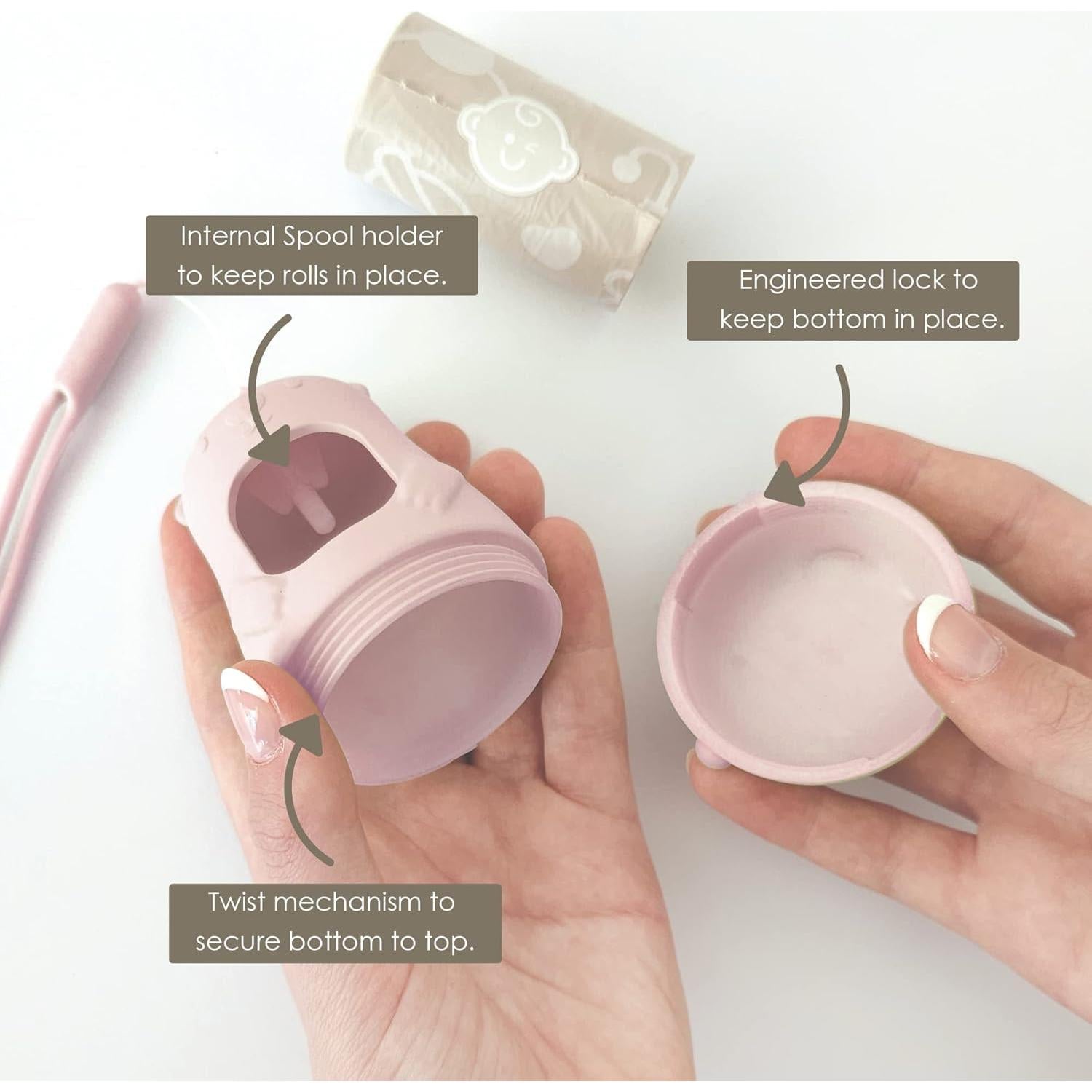 Dispensador de Bolsa de Pañales Moodie Oso de Peluche Rosado