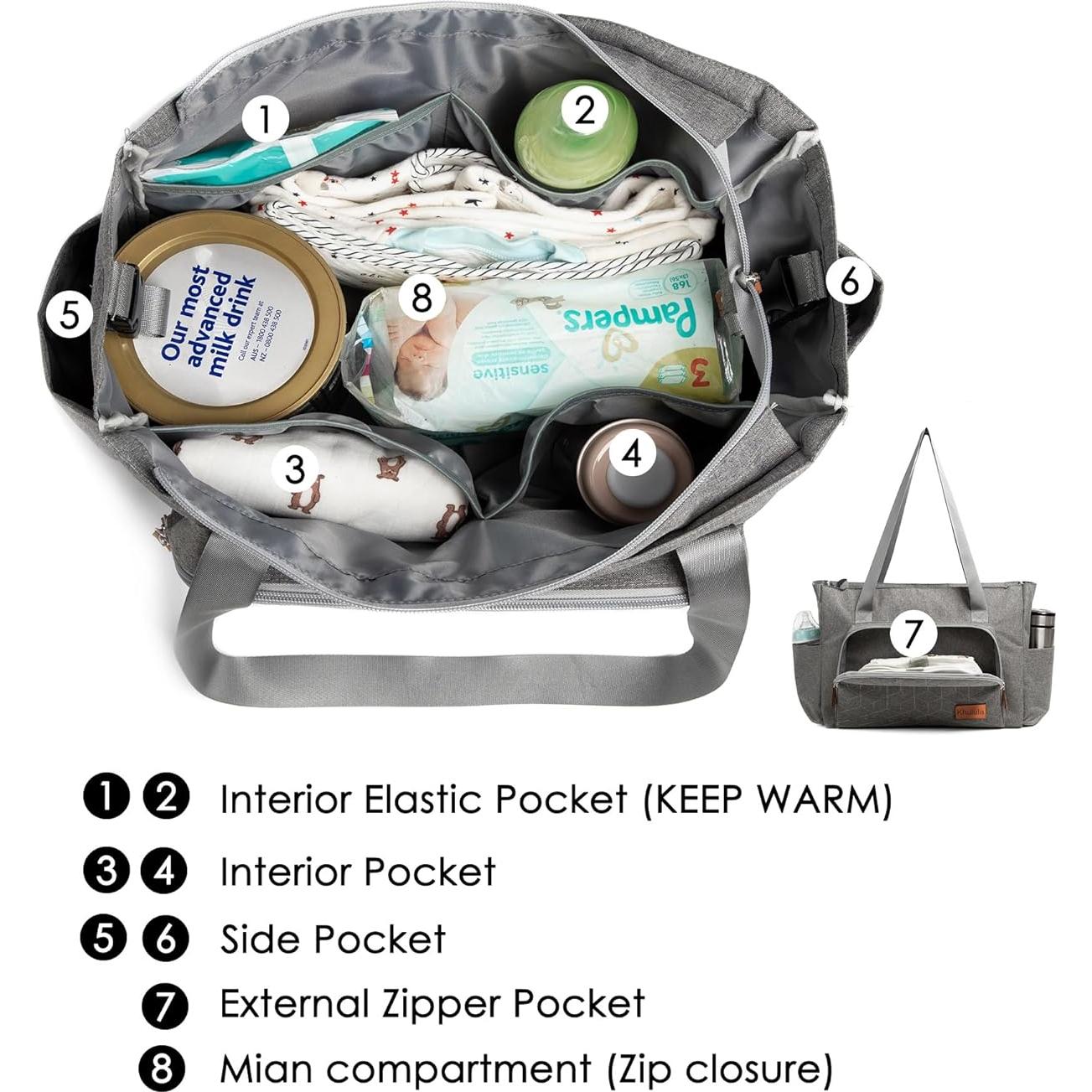 Bolsa de Pañales Solid Mommy Gris con Almohadilla y Clips