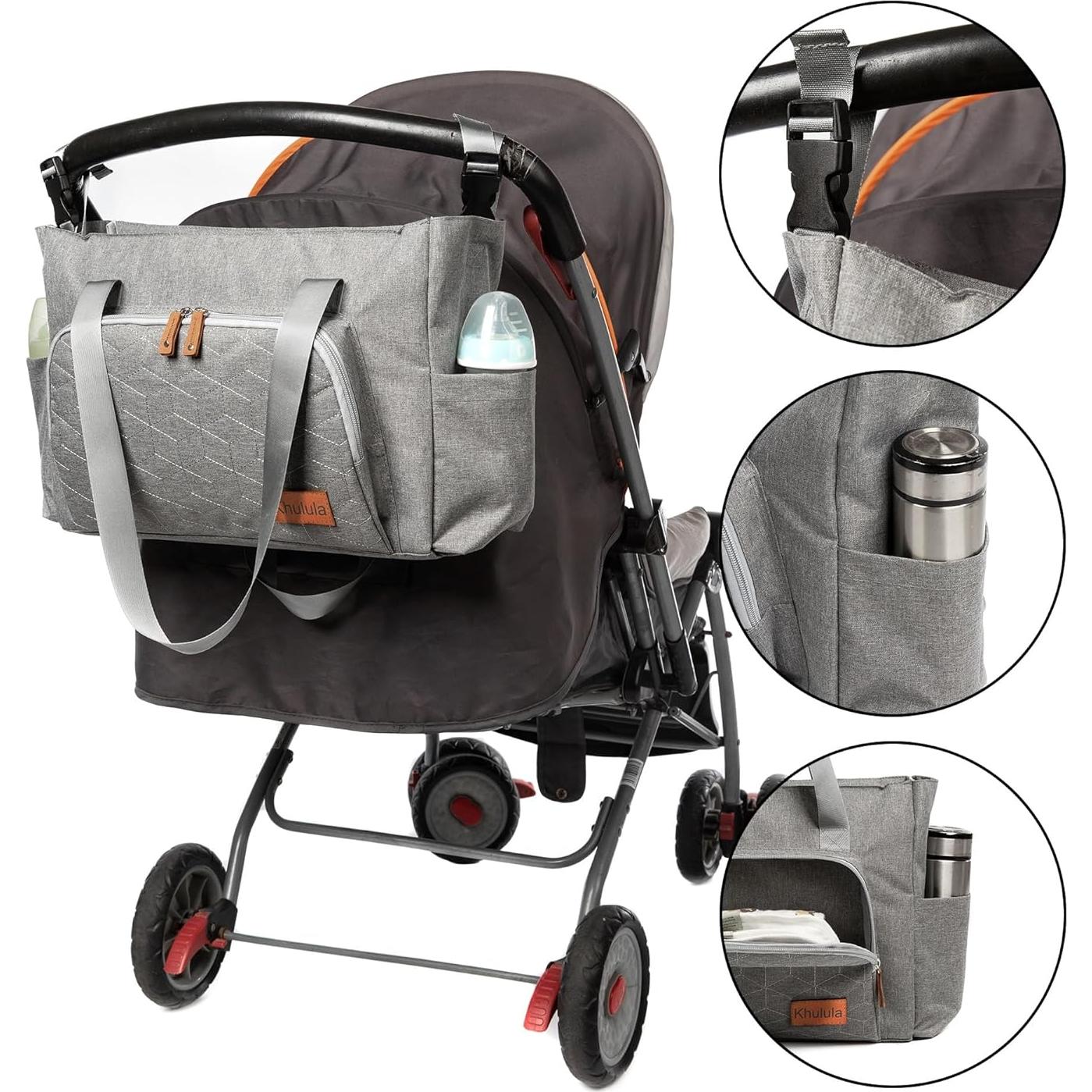 Bolsa de Pañales Solid Mommy Gris con Almohadilla y Clips